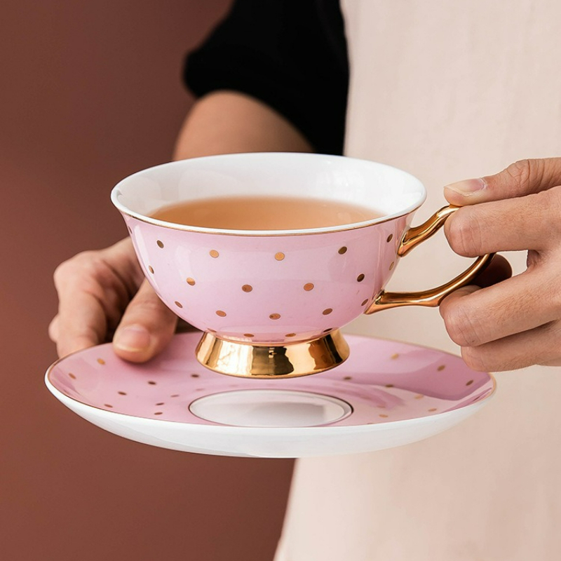 Coffee Tea Drinks - Ceramic Pink Coffee Mugs with Dish