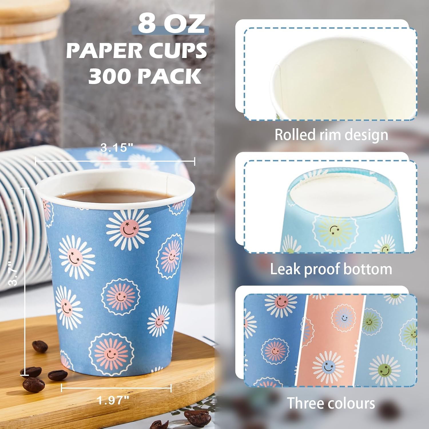 300 Pack 8oz Disposable Paper  - Coffee Tea Images review and price