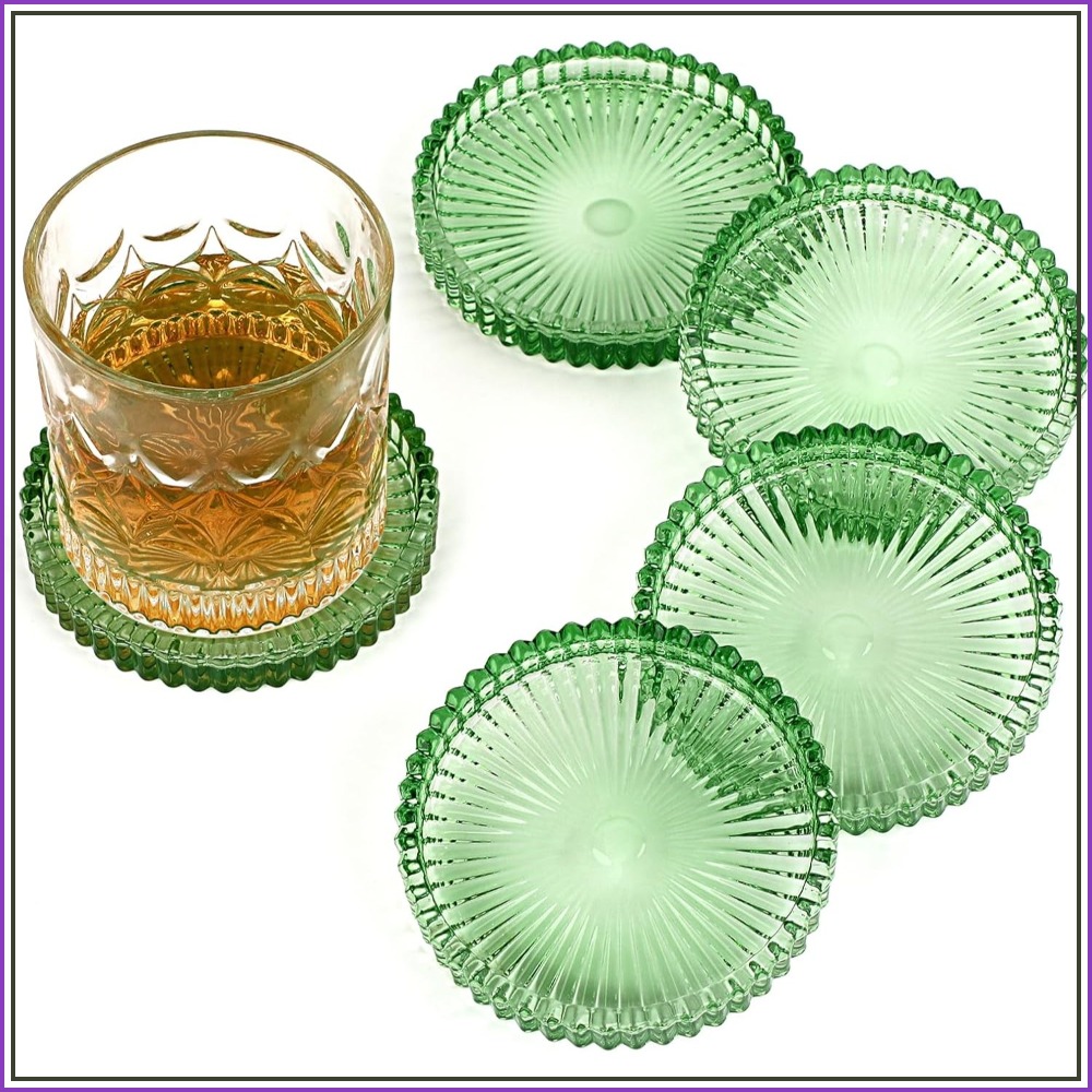Modern Clear Glass Coaster Set - Coffee Tea Images review and price