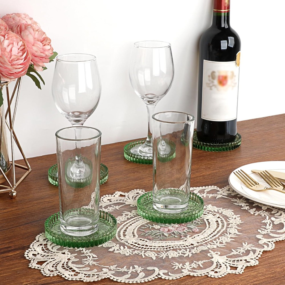 Modern Clear Glass Coaster Set - Coffee Tea Images review and price