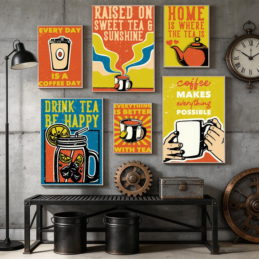 Vintage Tea Coffee Poster Home - Wallpaper Coffee And Tea review and price